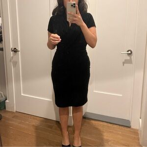 Black Velvet Bodycon Midi Dress - Size L